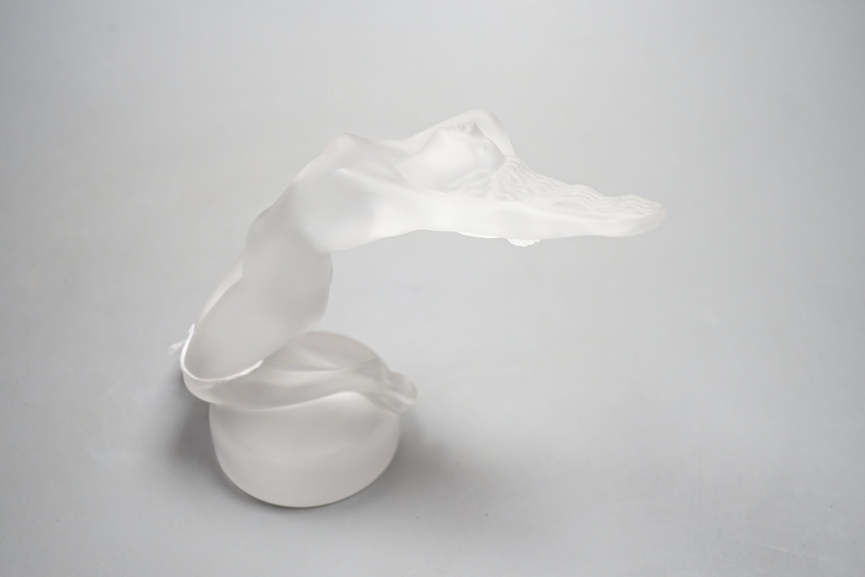 A Lalique frosted glass car mascot reclining nude, 'Chrysis' - 14cm tall